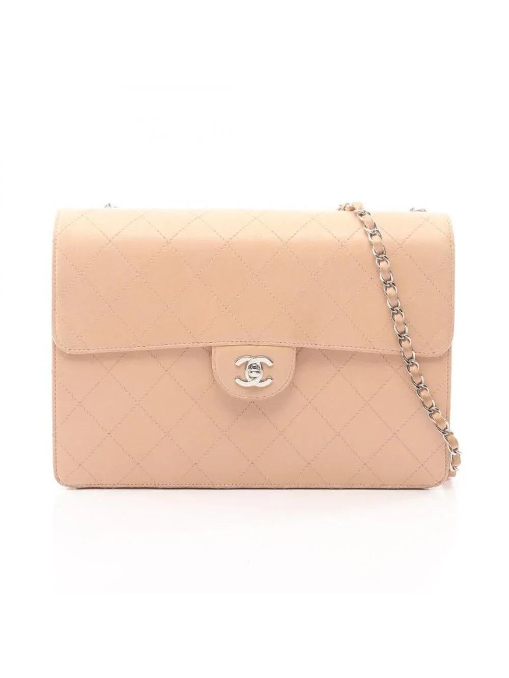 Chanel Shoulder Bag Maxi Quilted Chain Beige Lambskin